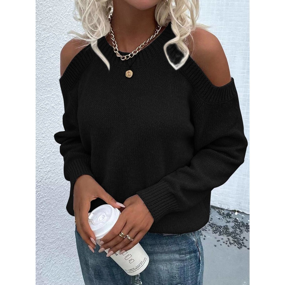 Cold Shoulder cut out knit Sweater gray - Picture 9 of 10